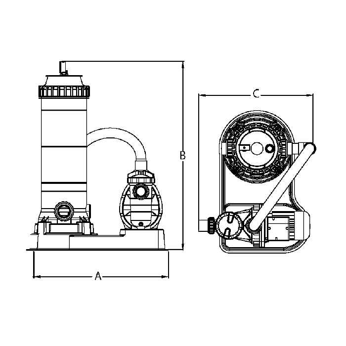 Medidas del sistema de desinfección EMAUX